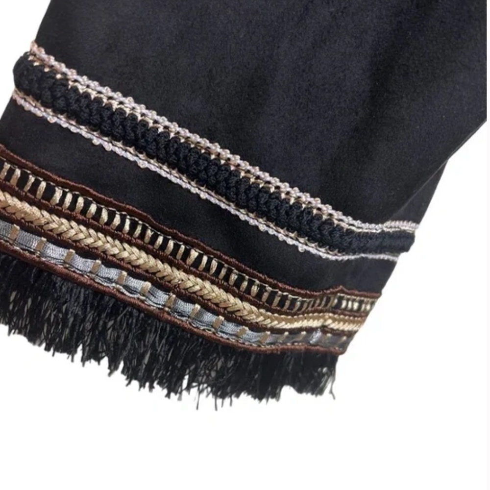 ZARA NWT Faux Suede Fringe Embroidered Open Front Jacket Boho Western XXL - Picture 10 of 13